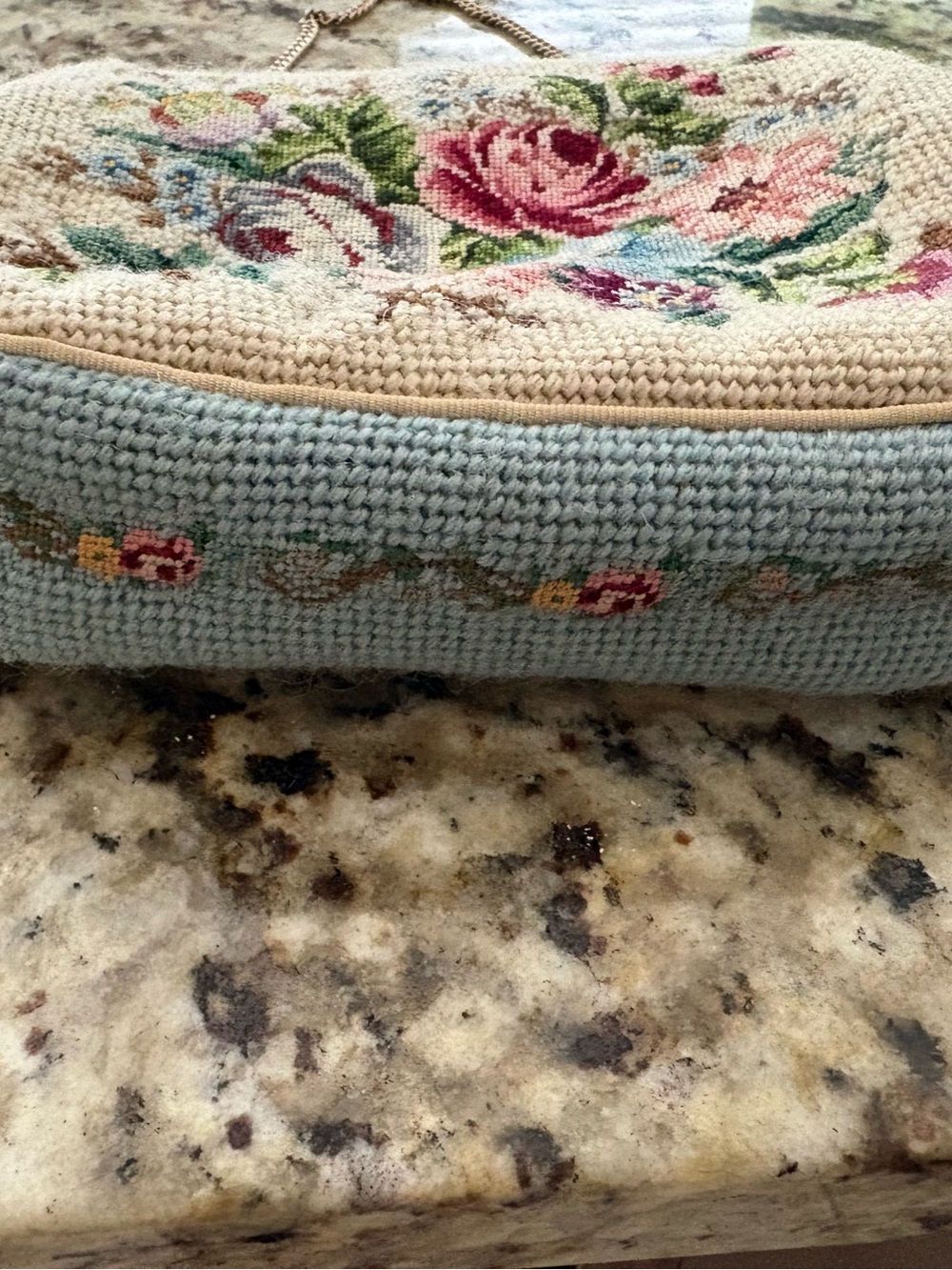 Floral Needlepoint Wristlet Clutch in Cream and Light Blue - Picture 3 of 6